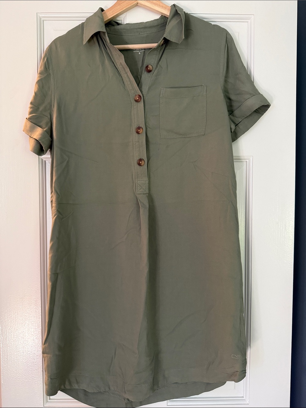 Vineyard Vines Olive Short Sleeve Mini Shirt Dress